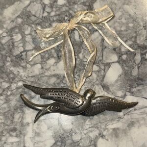 Charming Silver Bird Ornament with Ribbon